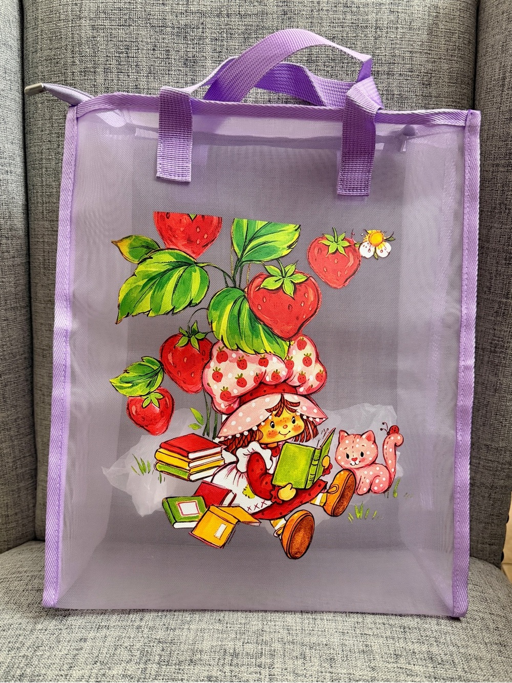 Kids Strawberry Theme Mesh Tote Bag - Purple